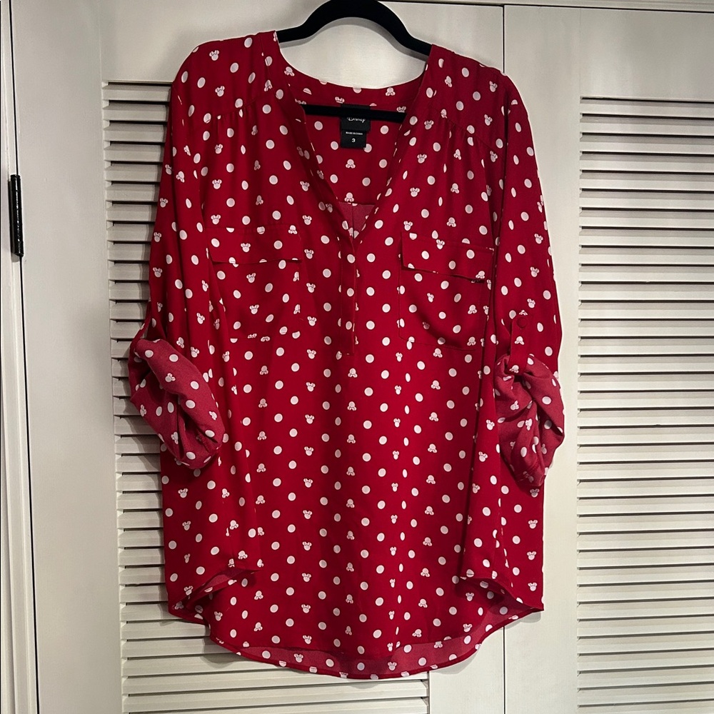 Torrid Disney Harper Red Minnie Mouse polka dot blouse white 3 22/24 EUC RARE